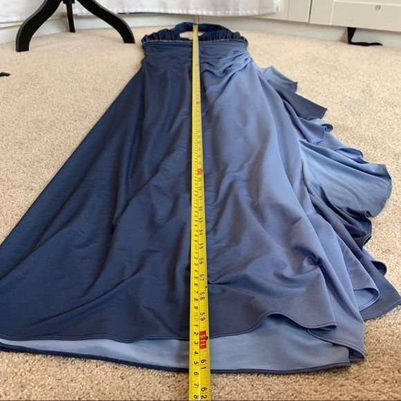 Bellissima Blue ombre halter top ruched side ruffle formal bridesmaid prom gown - Picture 11 of 12